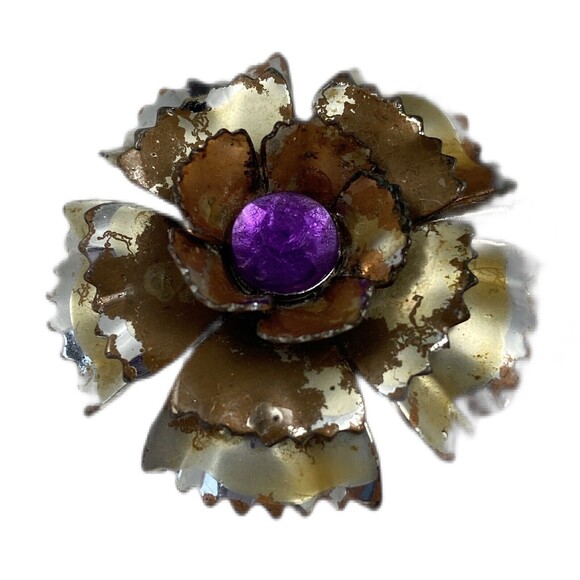 Vintage 1950 Rose Brooch Silver Tone Simulated Garnet for Repair or Restoration - Picture 6 of 11